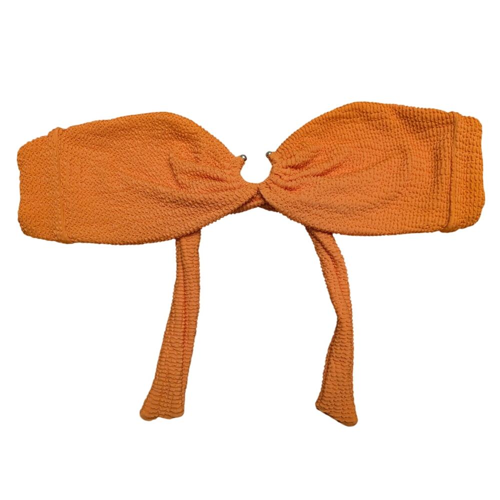 WeWoreWhat U-ring Textured Bandeau Bikini Top Carrot Size L‎ Tie Back Swimwear